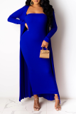 Red Casual Solid Patchwork Strapless Long Sleeve Two Pieces