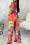 Multicolor Sexy Print Patchwork Spaghetti Strap Straight Jumpsuits