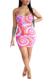 Black Fashion adult Street Black Pink Yellow and pink Spaghetti Strap Sleeveless Slip Step Skirt Mini Print Patchwork backless Tie and dye Dresses