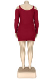 Red Sexy Solid Wrapped Skirt Plus Size 