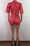 Red Fashion Casual adult Ma'am Print Two Piece Suits pencil Short Sleeve Two Pieces