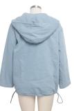 Blue Denim Turndown Collar Long Sleeve washing Zippered Old Long Sleeve Tops