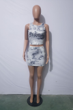 White Sexy Print Patchwork O Neck Sleeveless Two Pieces