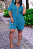 Burgundy Fashion Casual Solid Pocket V Neck Loose Romper