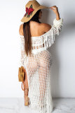 Black Sexy Fashion tassel HOLLOWED OUT perspective Patchwork A-line skirt Long Sleeve