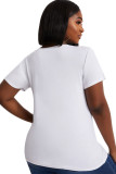 White Fashion Casual adult Ma'am O Neck Print Pattern Plus Size