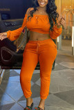 Orange Fashion Sexy adult Ma'am Solid Two Piece Suits pencil Long Sleeve Two Pieces