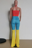 Red Sexy Casual Solid Patchwork Halter Sleeveless Two Pieces