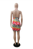 Multi-color Fashion Sexy Print Backless Halter Sleeveless Two Pieces