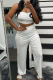 White Sexy Solid Patchwork Strapless Sleeveless Two Pieces