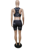 Black Fashion Casual Print Basic V Neck Sleeveless Two Pieces