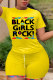 Yellow Fashion Active adult Letter Patchwork Print Two Piece Suits Straight Short Sleeve Two Pieces