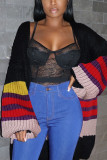 Black Casual Print Outerwear