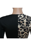 Blue Sexy Patchwork Two Piece Suits Leopard Straight Long Sleeve