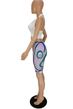 Pink Sexy Print Bandage Halter Sleeveless Two Pieces