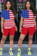 Red Fashion Sexy Striped Print Two Piece Suits Straight Short Sleeve Two Pieces
