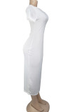 Cyan Fashion Casual White Red Black Orange Yellow Cyan Cap Sleeve Short Sleeves O neck Pencil Dress Mid-Calf Solid Dresses