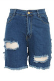 Dark Blue Fashion Sexy Solid Ripped High Waist Straight Jeans