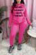 rose red Casual England Letter Print Solid Straight Long Sleeve Two Pieces