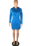 purple Street Cap Sleeve Long Sleeves Hooded Step Skirt Knee-Length Solid