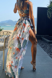 White Sexy Print Hollowed Out Patchwork Swimwears