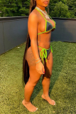Blue Sexy Sweet Patchwork Draw String Swimwears