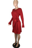 Green Elegant Solid O Neck Dresses