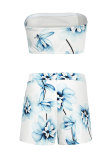 Multi-color Elastic Fly Sleeveless Mid Print Patchwork Loose shorts
