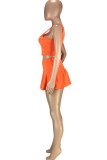 Red Casual Sportswear Solid Basic U Neck Sleeveless Two Pieces