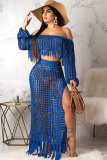 Black Sexy Fashion tassel HOLLOWED OUT perspective Patchwork A-line skirt Long Sleeve