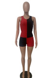 Tibetan Blue Casual Sportswear Patchwork Basic O Neck Sleeveless Two Pieces