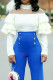 Cream white O Neck Long Sleeve Solid Patchwork Long Sleeve Tops