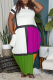 Rose Red Casual Color Block Patchwork O Neck Straight Plus Size Dresses