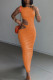 Tangerine Sexy Solid Hollowed Out Patchwork O Neck Pencil Skirt Dresses