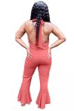 Pink Fashion bandage Solid Sleeveless Asymmetrical Collar 