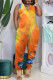 Orange Casual Print Tie-dye O Neck Loose Jumpsuits