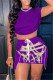 Purple Fashion Sexy Print Asymmetrical O Neck Short Sleeve Two Pieces