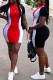 Red Sexy Fashion Cap Sleeve Short Sleeves Turndown Collar Step Skirt skirt Patchwork Print chain 