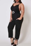 Black Fashion Sexy adult Ma'am V Neck Solid Plus Size