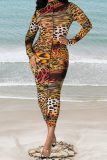 Leopard Print Casual Print Patchwork Pencil Skirt Dresses