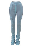 Orange Casual Solid Pocket Fold Boot Cut Patchwork Bottoms