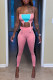 Pink Fashion Sexy Patchwork Asymmetrical Spaghetti Strap Sleeveless Two Pieces