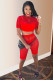 Red Casual adult Fashion Mesh Patchwork Three-Piece Suits Solid pencil Short Sleeve Two-Piece