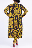 Gold Casual Printed Blending Two-piece Pants Set(Without T-shirt)