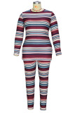 Stripe Casual Sheep plush Striped Print Patchwork O Neck Plus Size 