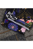Black venetian Casual Patchwork Print Two Piece Suits Straight Long Sleeve Two-piece Pants Set