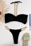 Black Fashion Sexy Patchwork Solid Backless Swimwears