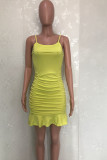Green Casual Solid Patchwork Fold Spaghetti Strap Pencil Skirt Dresses