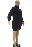 Pink Fashion Casual Adult Solid Patchwork Turtleneck Long Sleeve Mini A Line Dresses