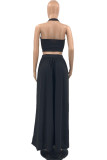 Blue Sexy Casual Solid Hollowed Out Backless Halter Sleeveless Two Pieces